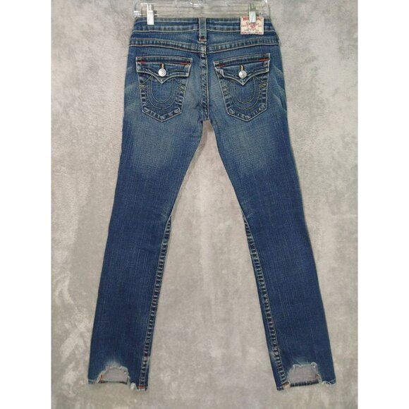 True Religion Jeans Womens 28 Blue Denim Billy Flap Pockets Straight Leg - Picture 1 of 10